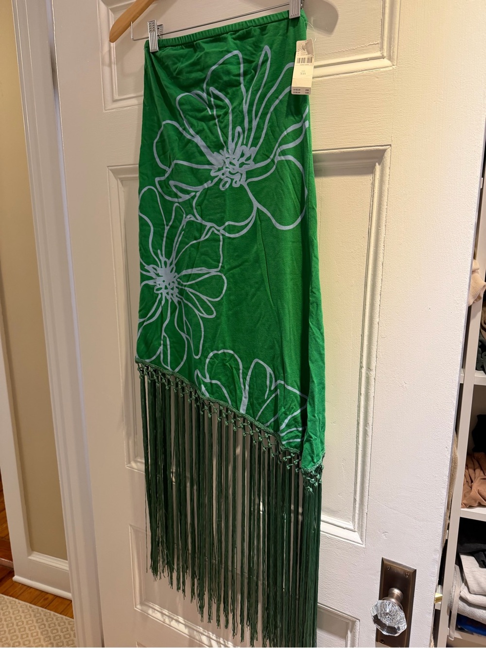 NWT Anthropologie Green Floral Fringe Dress Women